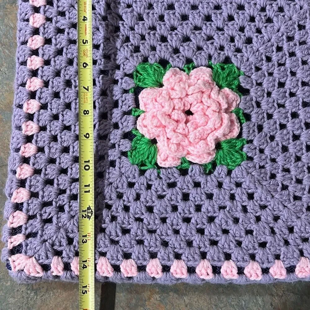 Granny Square Festival Mesh Lined Bag Purple and Pink Made in Spain